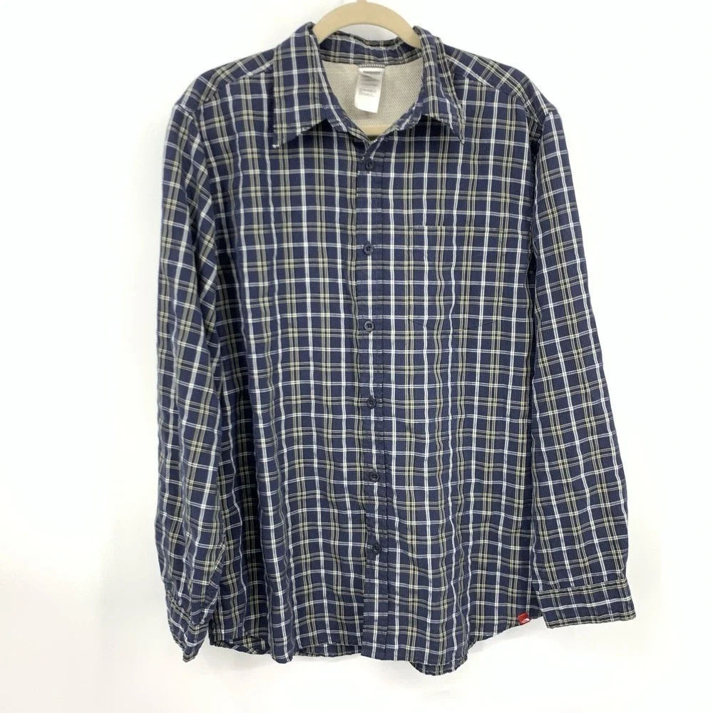 The North Face Men Size Large Shirt Button Down Top Blue White Checkered Plaid